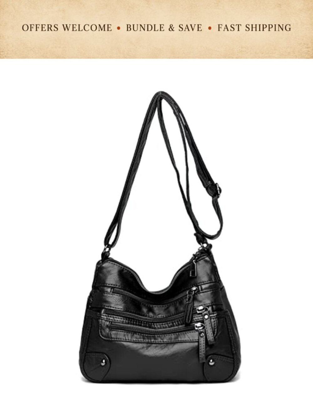 Women PU Leather Multi Pocket Crossbody Shoulder Bag Zippered Purse